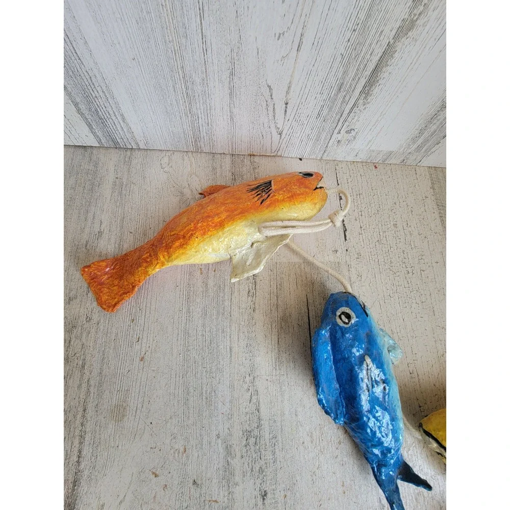 Vintage rainbow paper mache fish hanging unique Ocean Sea home‎ decor